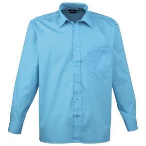 Premier Mens Long Sleeve Formal Plain Work Poplin Shirt / Turquoise